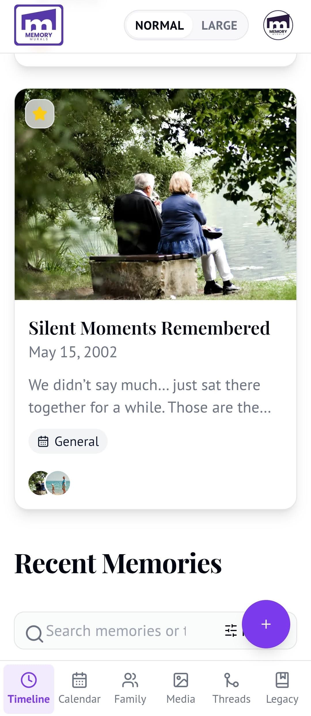 Memory Murals timeline with family members tagged